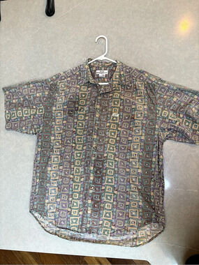 Vintage Guess Georges Marciano Geometric Button Down in Brown & Green Large